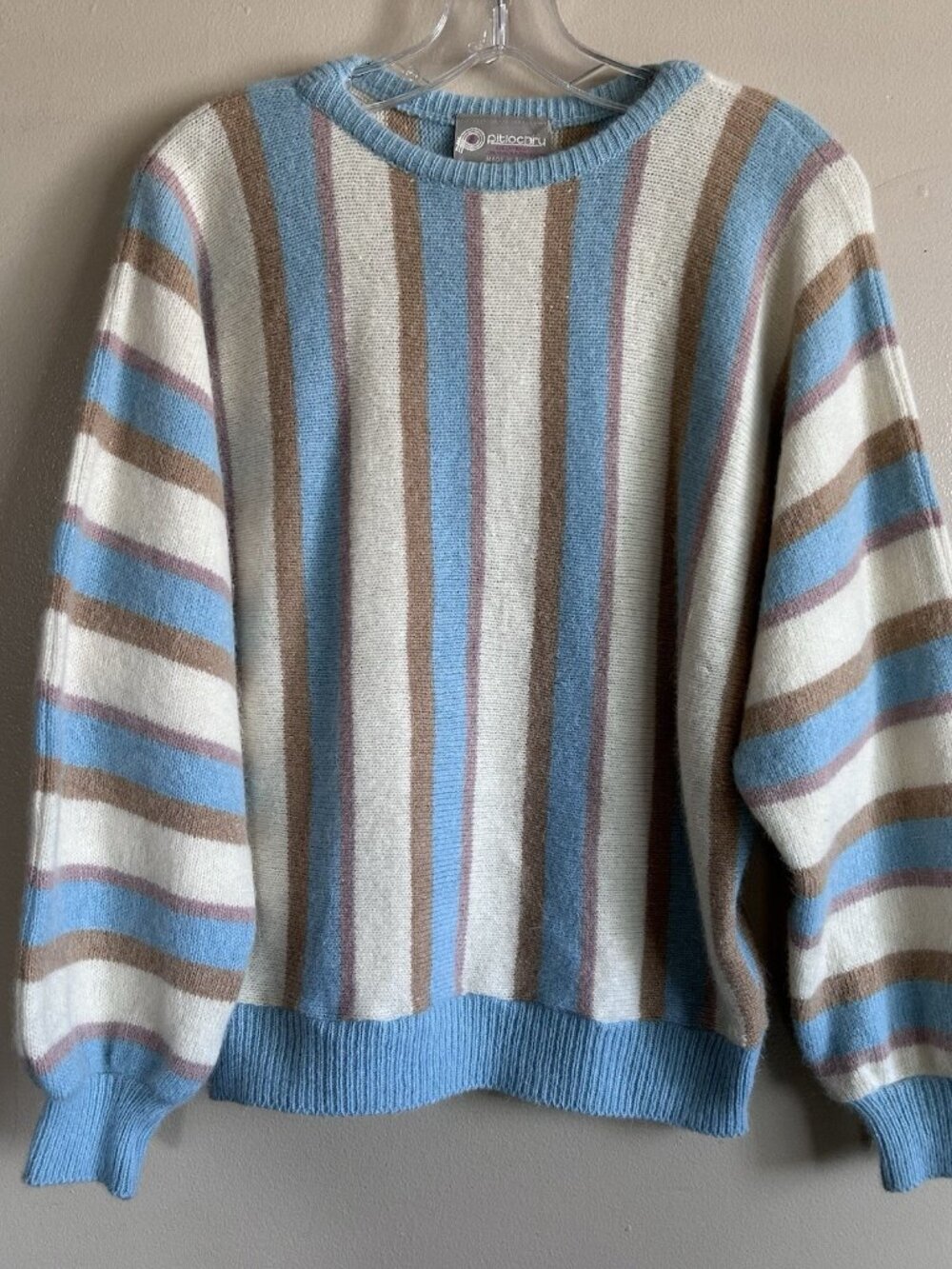 Vintage Pitlochry Knitwear Striped Lambswool Angora Blend Sweater